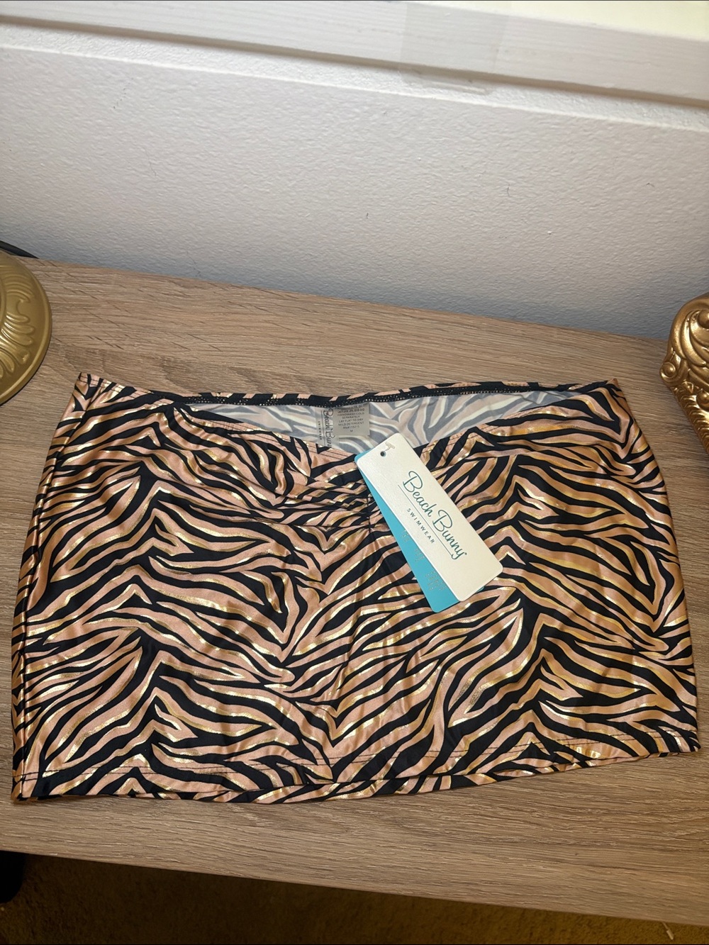 Beach Bunny Luna Metallic Rose Gold and Black Zebra Swim Coverup Skirt